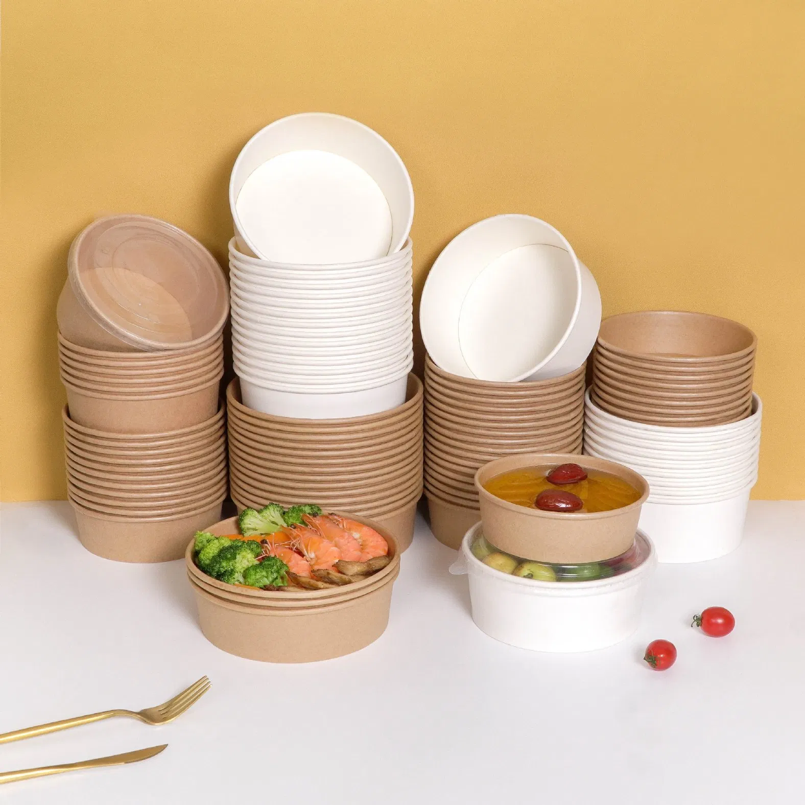Kraft Paper Bowls for Soup Salad Noodles Rice Takeaway Catering Restaurant Food Service