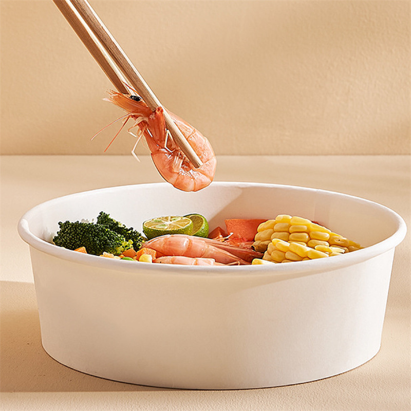Factory supplies disposable kraft paper bowls for food packaging, including high-quality paper containers for sushi, sandwiches, and salads.