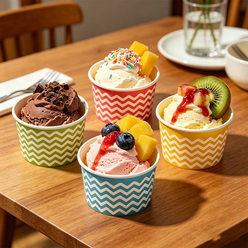 Ice Cream Paper Cups for Dessert Gelato Frozen Yogurt Shop Takeaway Serving Packaging