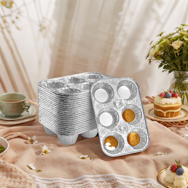 Aluminum foil tray for muffins, cakes, bread, and pastries; partitioned aluminum foil tray.