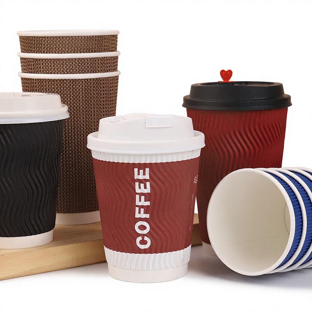 Wholesale disposable paper cups (4oz, 8oz, 10oz, 12oz, 16oz) for hot and cold beverages, with custom printing.