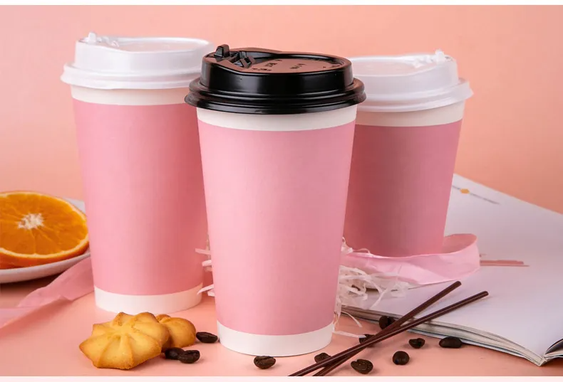 Customizable biodegradable disposable double-wall kraft paper cups for aviation—suitable for tea, coffee, and takeout—with lids.