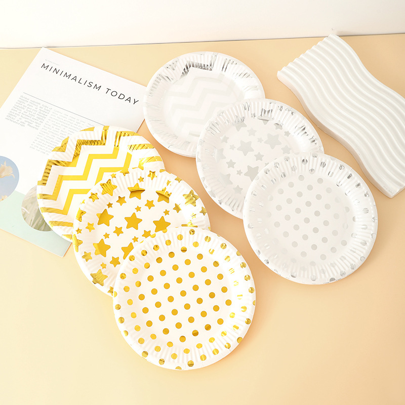 Eco-friendly, biodegradable disposable plates made from sugarcane pulp; suitable for weddings, birthday parties, snacks, salads, milk, cookies, water, and more.