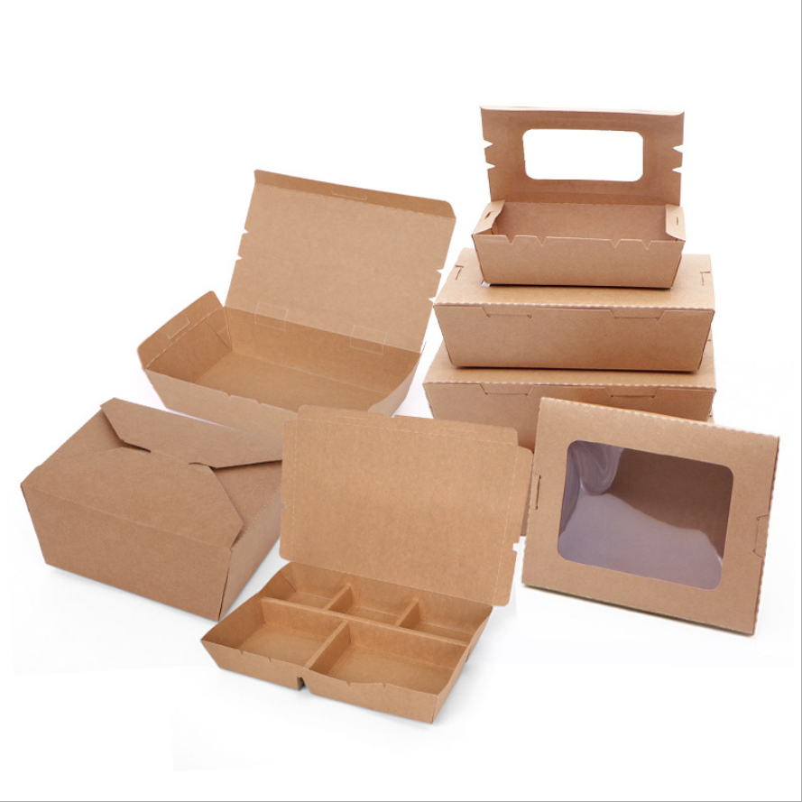 Disposable Kraft Paper Bento Lunch Box with Compartments for Takeout