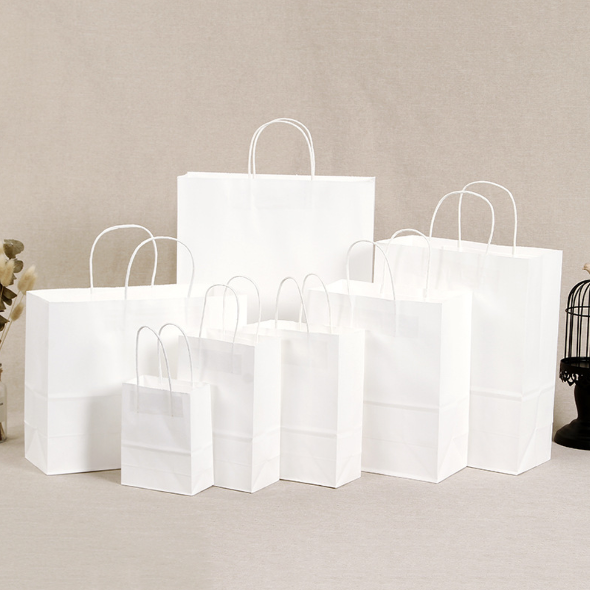 Kraft Paper Shopping Bags with Handles for Retail Bakery Grocery Takeaway Packaging