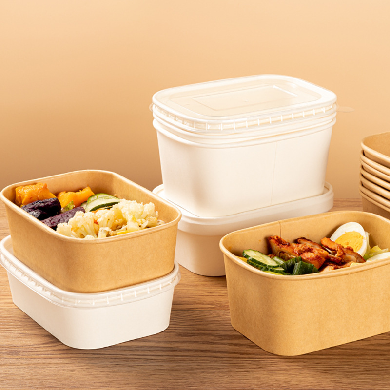 Eco-friendly disposable square kraft paper bowl with lid – biodegradable party food packaging accessory